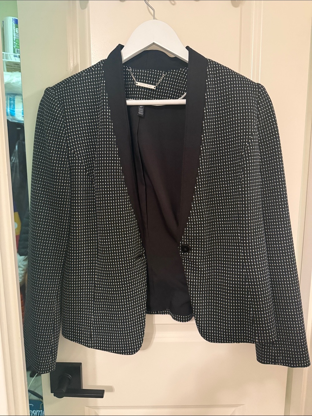 White House Black Market Black and White Patterned Single-Button Blazer